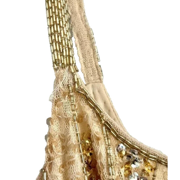 NWT Mac Duggal 10770 Beaded Square Neck Midi Dress Sz 4 Nude Gold - Picture 5 of 9